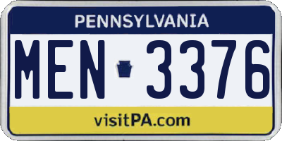 PA license plate MEN3376