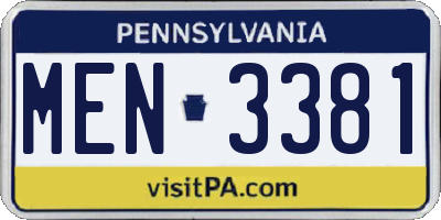 PA license plate MEN3381