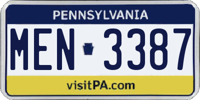 PA license plate MEN3387