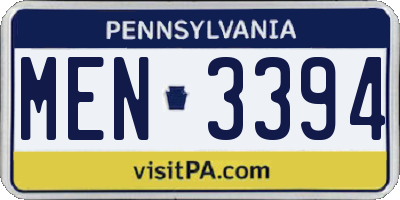 PA license plate MEN3394