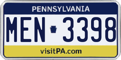 PA license plate MEN3398