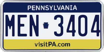 PA license plate MEN3404