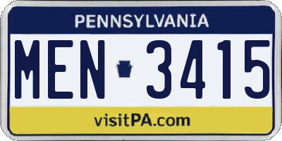 PA license plate MEN3415