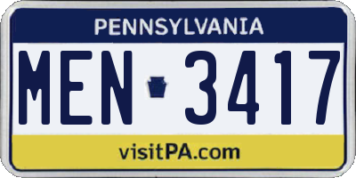 PA license plate MEN3417