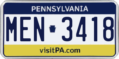 PA license plate MEN3418