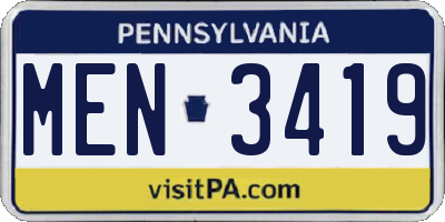 PA license plate MEN3419