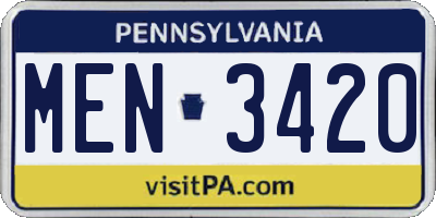 PA license plate MEN3420