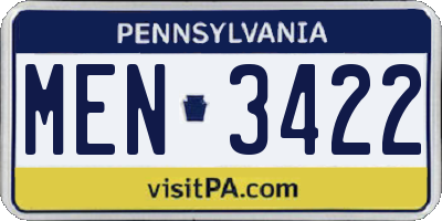 PA license plate MEN3422