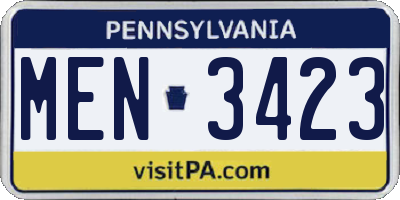 PA license plate MEN3423