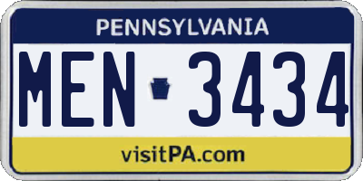 PA license plate MEN3434