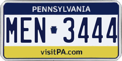 PA license plate MEN3444