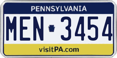 PA license plate MEN3454