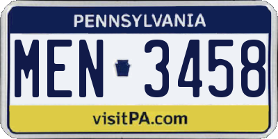 PA license plate MEN3458