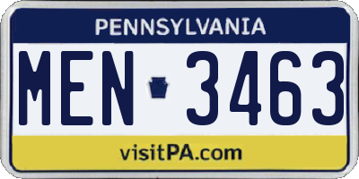 PA license plate MEN3463