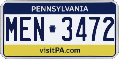 PA license plate MEN3472
