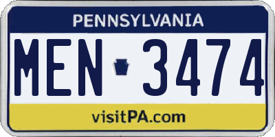 PA license plate MEN3474