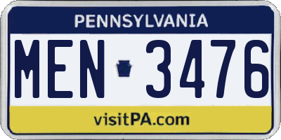 PA license plate MEN3476