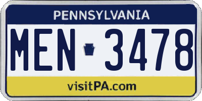 PA license plate MEN3478