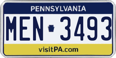 PA license plate MEN3493
