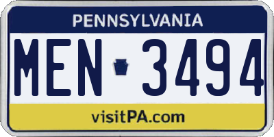 PA license plate MEN3494
