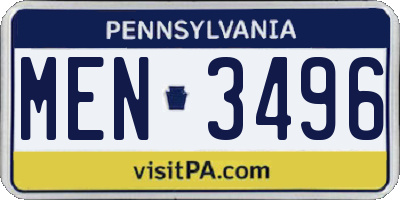 PA license plate MEN3496