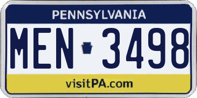 PA license plate MEN3498