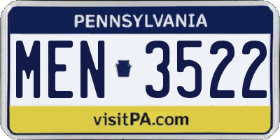 PA license plate MEN3522
