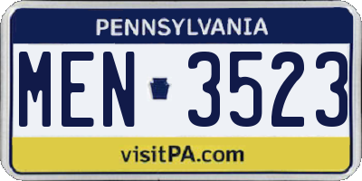 PA license plate MEN3523