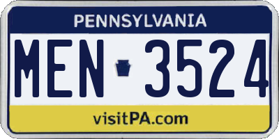 PA license plate MEN3524