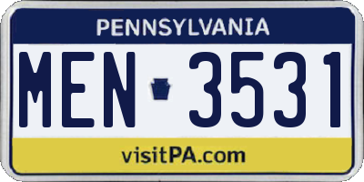 PA license plate MEN3531