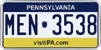 PA license plate MEN3538
