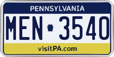 PA license plate MEN3540