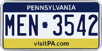PA license plate MEN3542