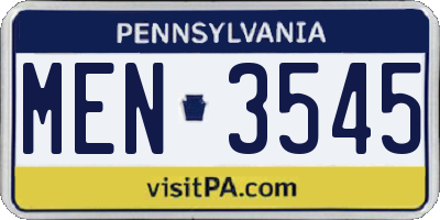 PA license plate MEN3545