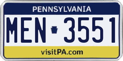 PA license plate MEN3551