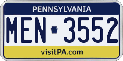 PA license plate MEN3552