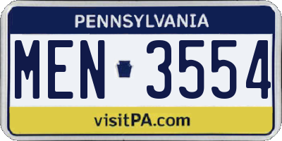 PA license plate MEN3554