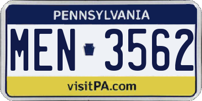 PA license plate MEN3562