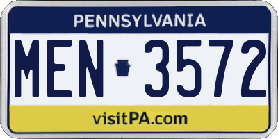 PA license plate MEN3572