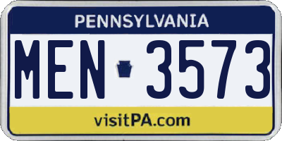PA license plate MEN3573