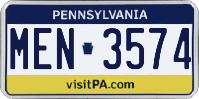 PA license plate MEN3574