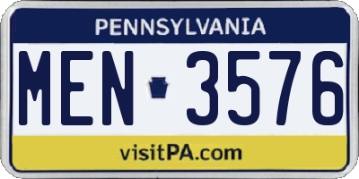 PA license plate MEN3576