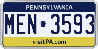 PA license plate MEN3593