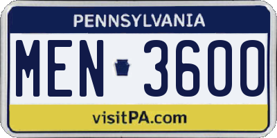 PA license plate MEN3600