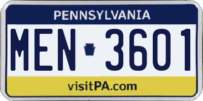 PA license plate MEN3601