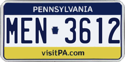 PA license plate MEN3612