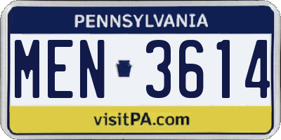 PA license plate MEN3614