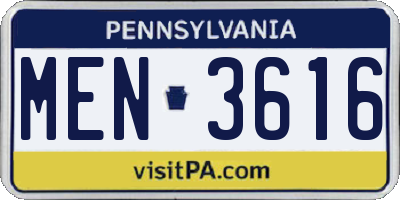PA license plate MEN3616