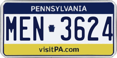 PA license plate MEN3624