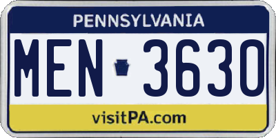 PA license plate MEN3630